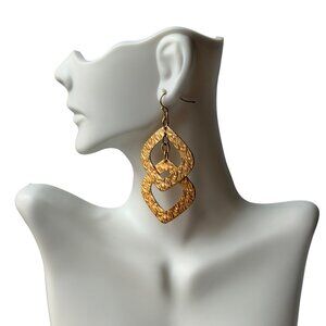 Chicos Y2K Gold Geometric Dangle Earrings Textured Linked Shapes Statement Style